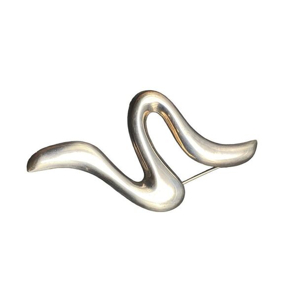 Silver zig zag swoosh large pin strong clasp - Picture 3 of 5